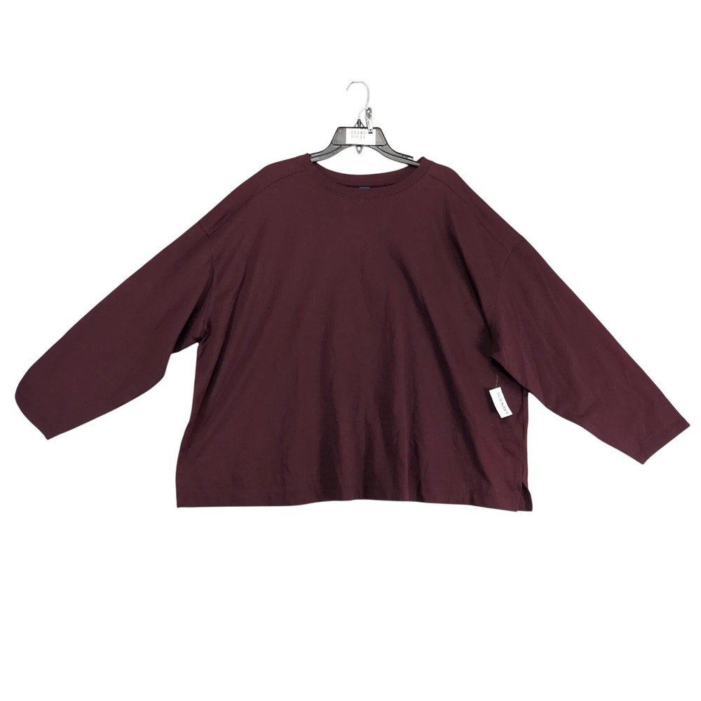 NWT Old Navy Women's 3X Long Sleeve Top Plus Size Burgundy Casual Relaxed Cotton